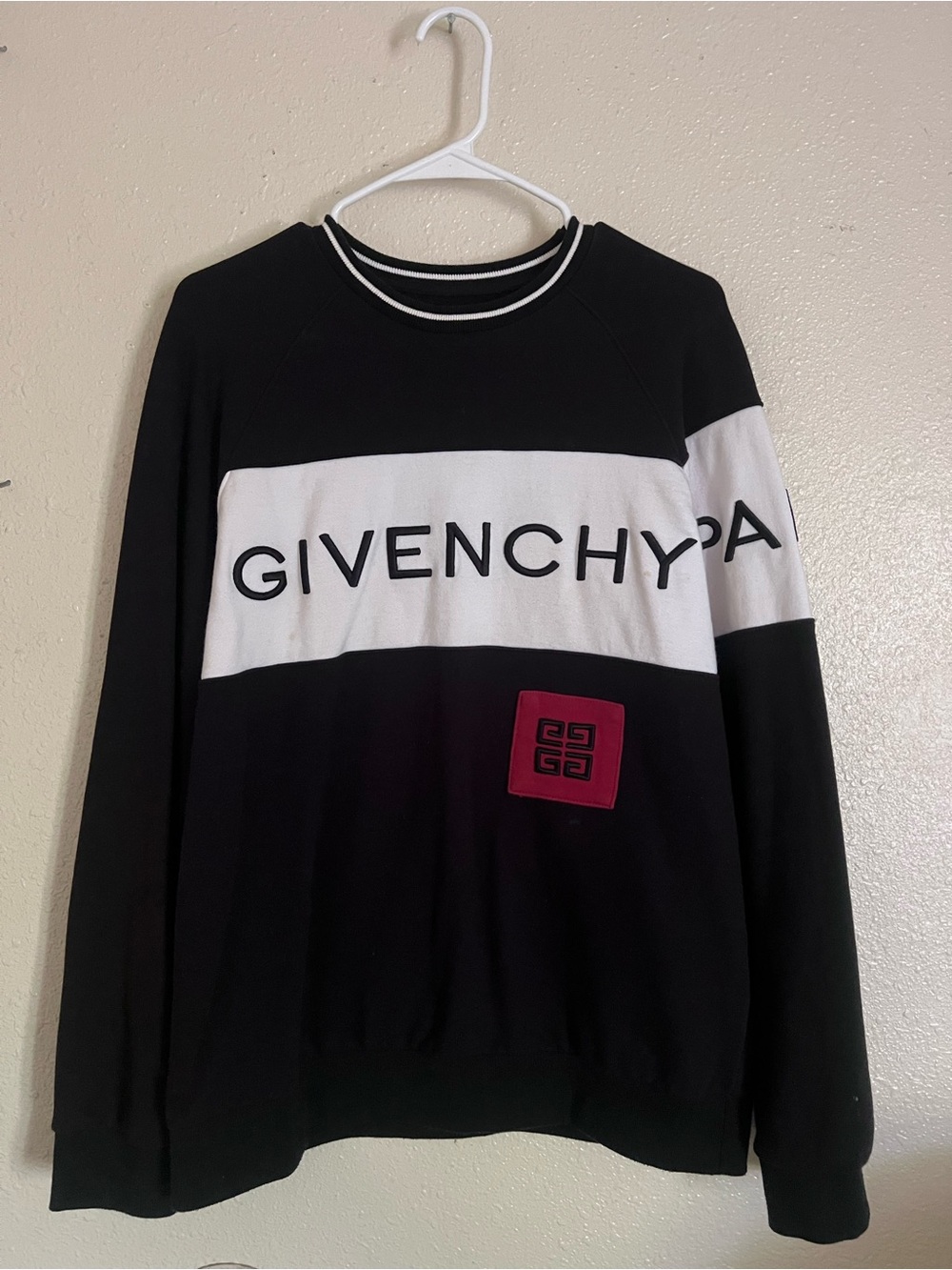 Givenchy Black, White & Red Logo Patch Crewneck Sweater